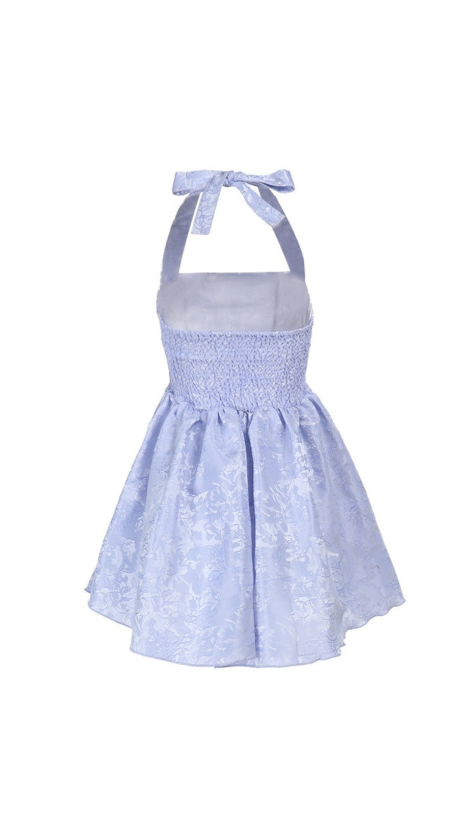 DEBORAH HALTERNECK FLORAL FLARE MINI DRESS IN BLUE