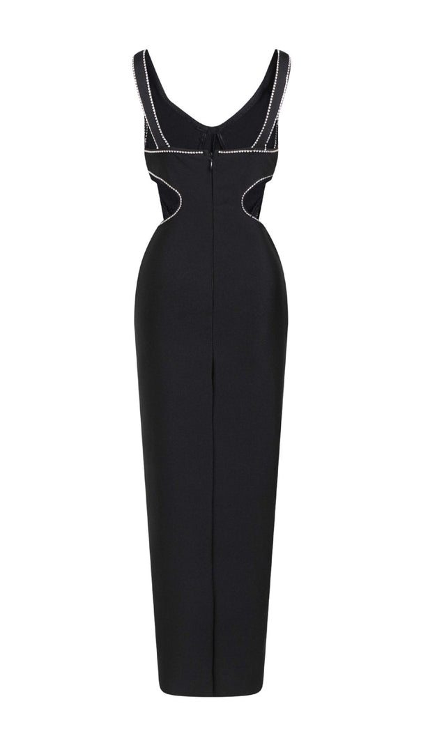 AIIZIE RHINESTONE - TRIMMED V - NECK SIDE - SLIT MAXI DRESS IN BLACK - product image