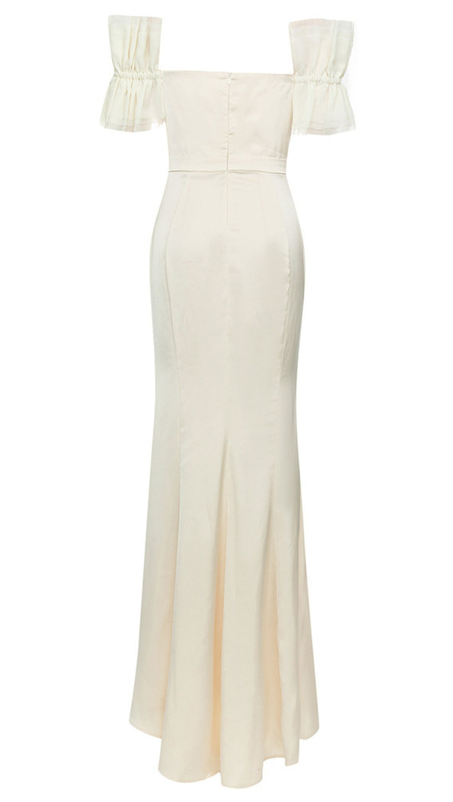 OFF - SHOULDER RUFFLED - SLEEVE MERMAID MAXI DRESS IN LVORY