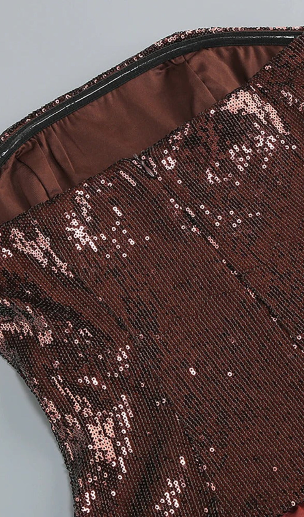 AIIZIE STRAPLESS SEQUIN BUBBLE MINI DRESS IN BROWN - product image