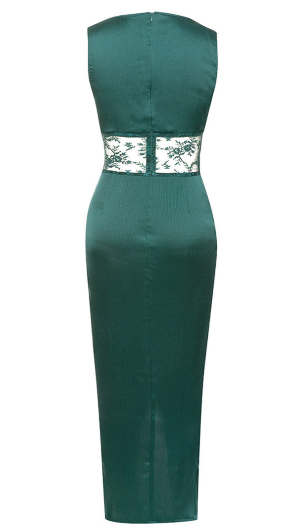 AIIZIE COWL - NECK LACE - BELTED SLIT MIDI DRESS IN DARK GREEN - product image