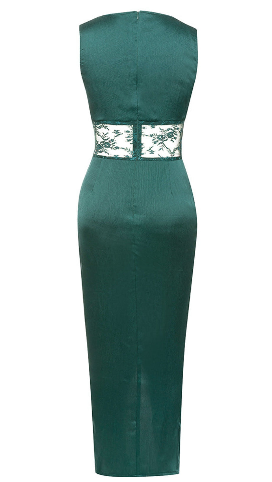 COWL - NECK LACE - BELTED SLIT MIDI DRESS IN DARK GREEN