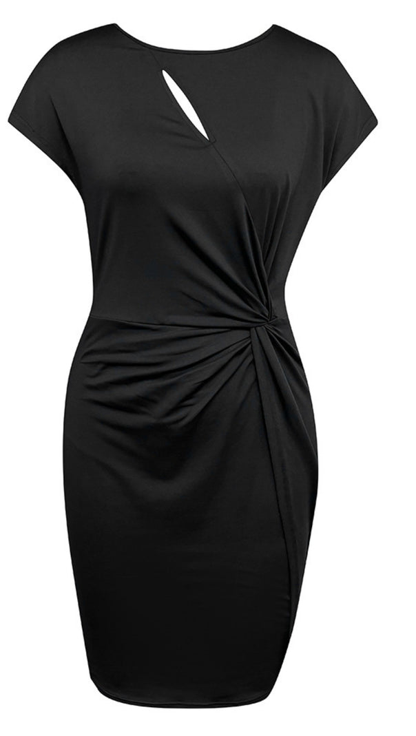 AIIZIE CUTOUT RUCHED SHORT - SLEEVE BODYCON DRESS IN BLACK - product image