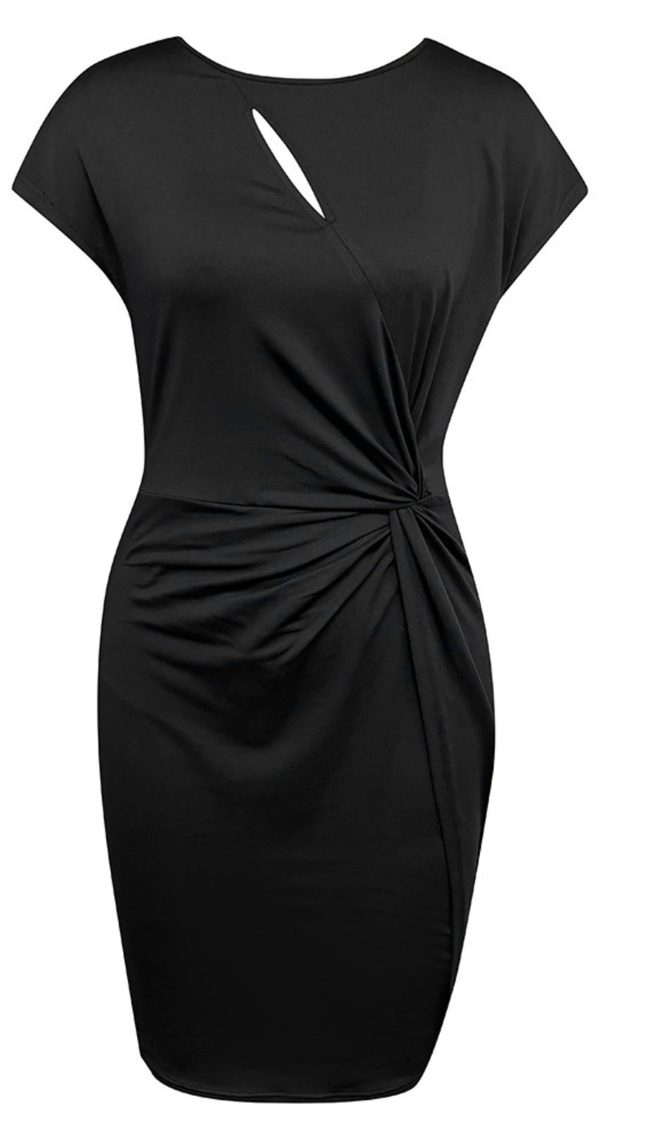 CUTOUT RUCHED SHORT - SLEEVE BODYCON DRESS IN BLACK