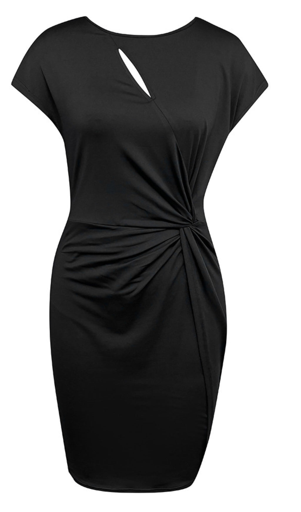 CUTOUT RUCHED SHORT - SLEEVE BODYCON DRESS IN BLACK