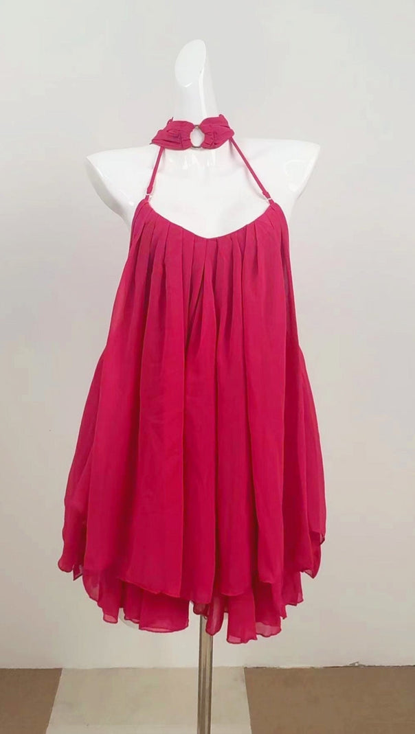 AIIZIE ERICA HALTER NECK LACE-UP BACKLESS MINI DRESS - FUCHSIA - product image