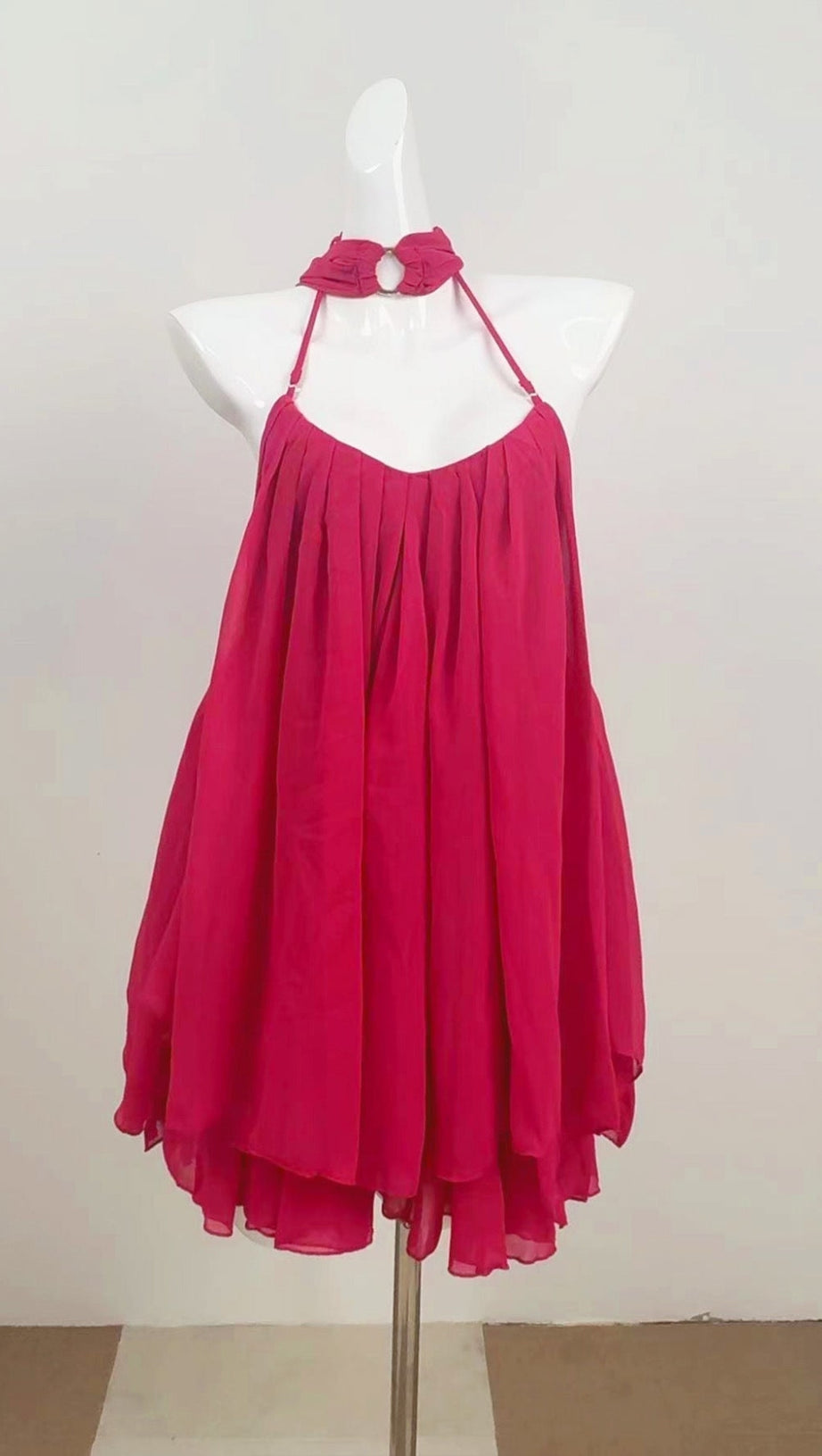 ERICA HALTER NECK LACE-UP BACKLESS MINI DRESS - FUCHSIA