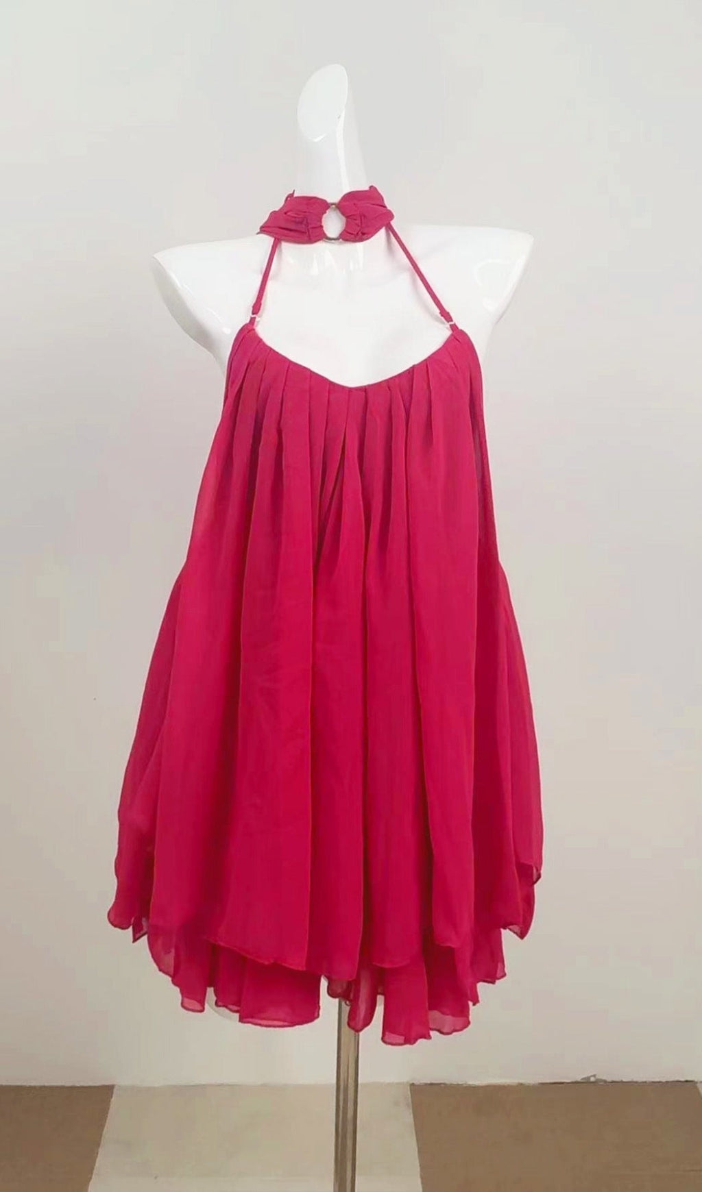 AIIZIE ERICA HALTER NECK LACE-UP BACKLESS MINI DRESS - FUCHSIA - product image