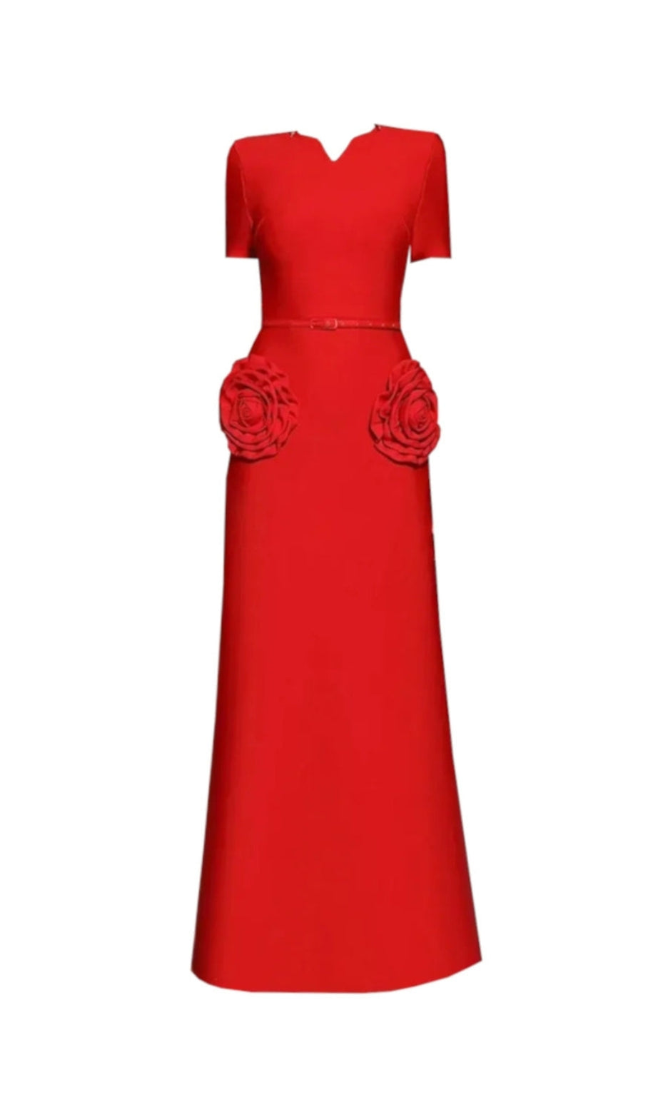 3d flower embellished slim maxi dress in red