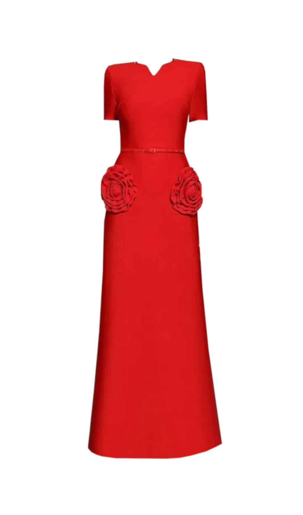 3D FLOWER EMBELLISHED SLIM MAXI DRESS IN RED
