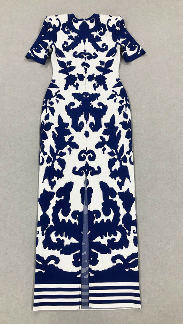 AIIZIE FLORAL - PATTERNED SHORT - SLEEVE MAXI DRESS IN NAVY - WHITE - product image