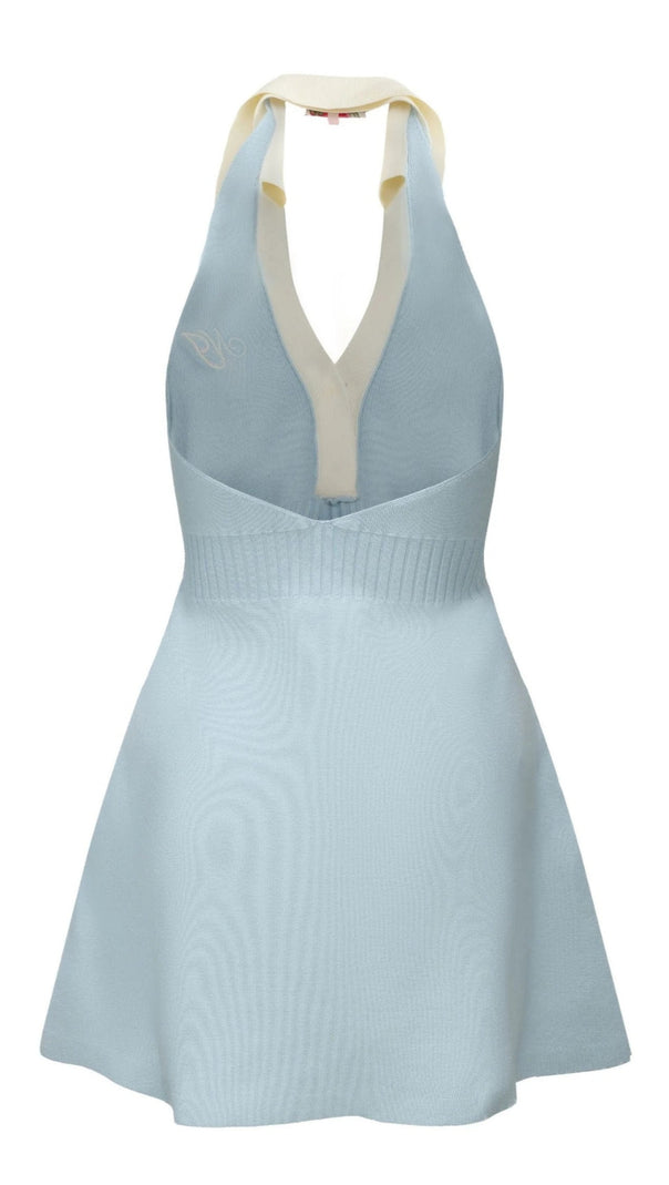 AIIZIE HALTER BACKLESS KNIT MINI DRESS IN BLUE - product image