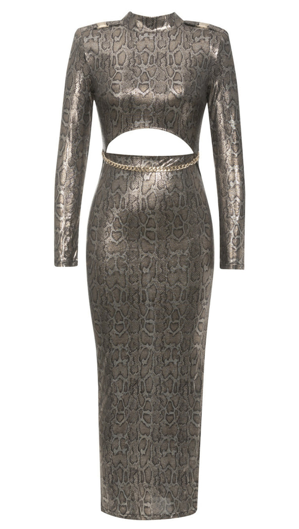 AIIZIE SNAKE - PRINT CUT - OUT CHAIN - BELTED MIDI DRESS - product image