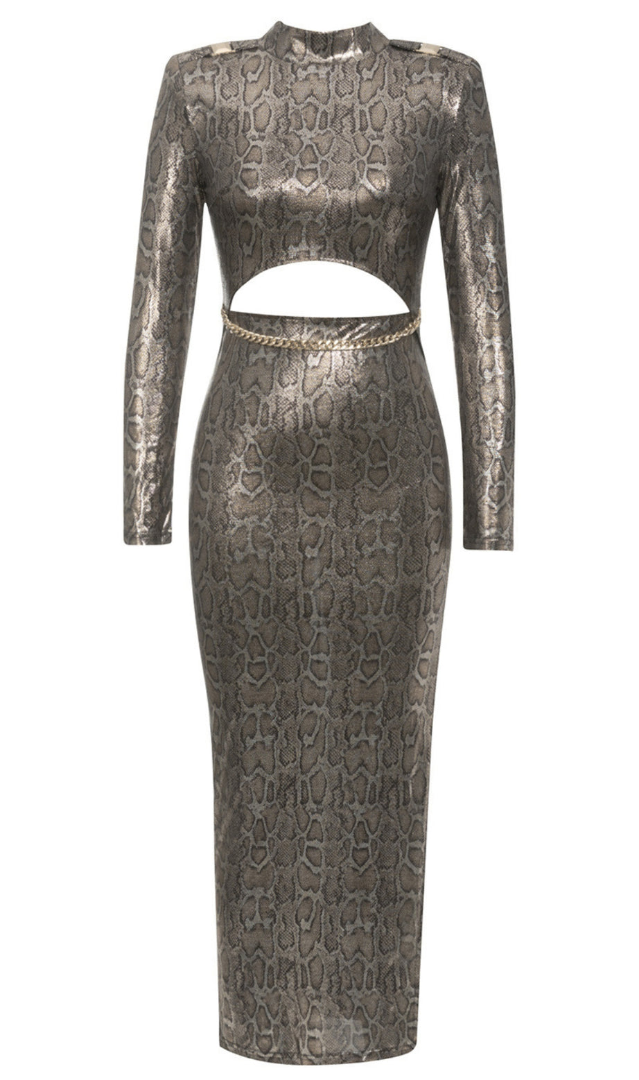 Snake - Print Cut - Out Chain - Belted Midi Dress