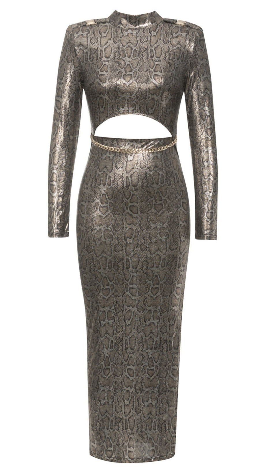 SNAKE - PRINT CUT - OUT CHAIN - BELTED MIDI DRESS