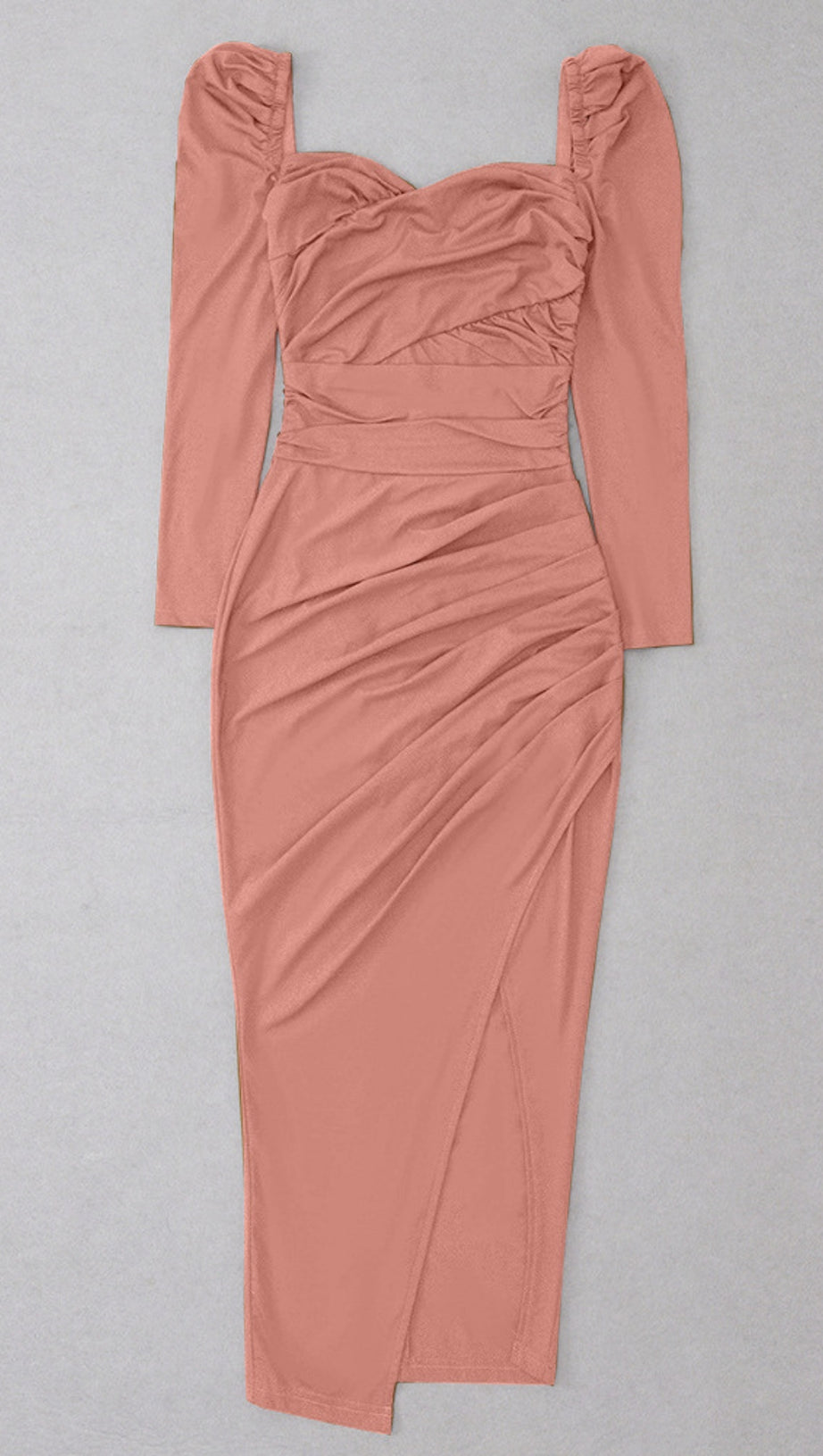 Midikleid mit Puffärmeln, quadratischem Ausschnitt und Schlitz in Pink