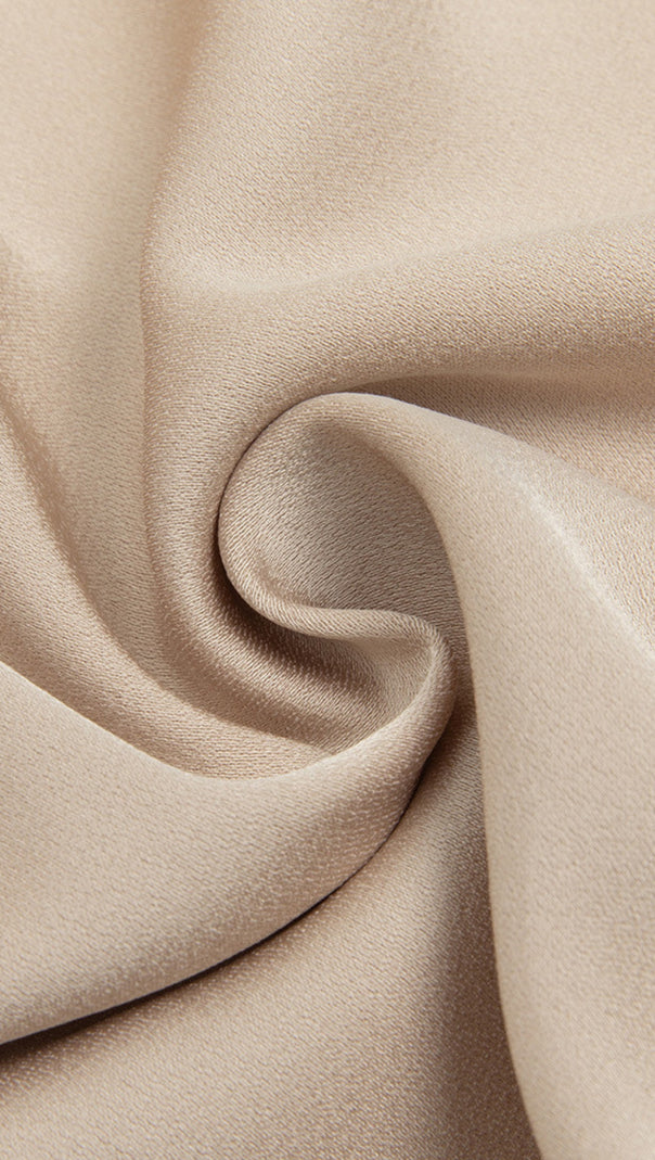 AIIZIE ONE - SHOULDER RUCHED ASYMMETRIC SATIN MIDI DRESS IN NUDE - product image