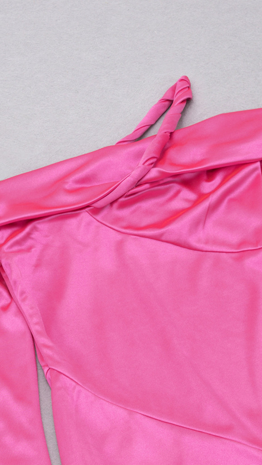 OFF - SHOULDER TWISTED SATIN MIDI DRESS IN PINK
