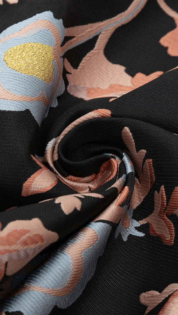 AIIZIE FLORAL - PATTERNED CUTOUT STRAPLESS MIDI DRESS IN BLACK - product image