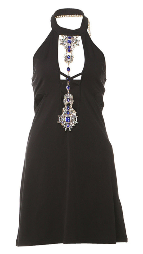 AIIZIE BLACK HALTER NECK CUT - OUT CLUB MINI DRESS - product image