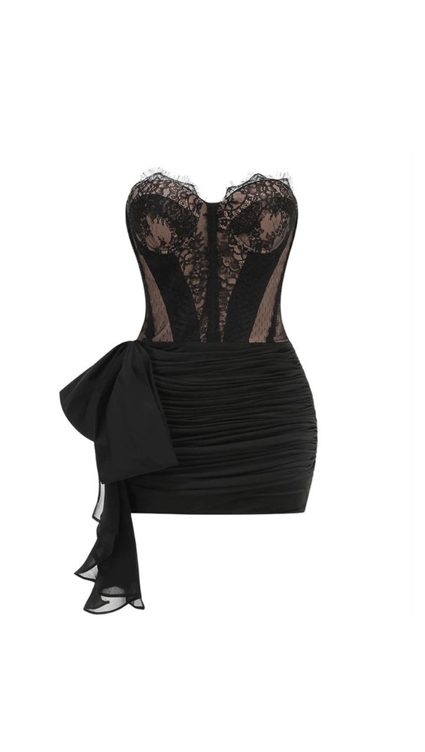 AIIZIE BLACK LACE STRAPLESS ASYMMETRIC HOCO DRESS - product image