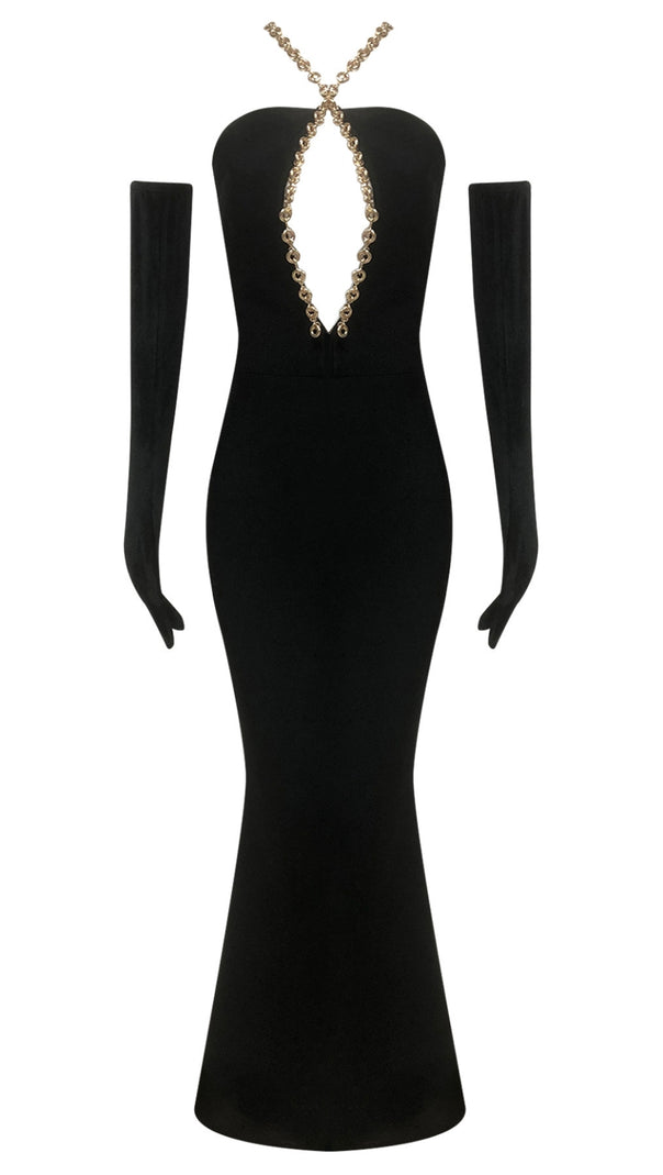 AIIZIE CHAIN - NECKLINE MERMAID GOWN WITH GLOVES IN BLACK - product image