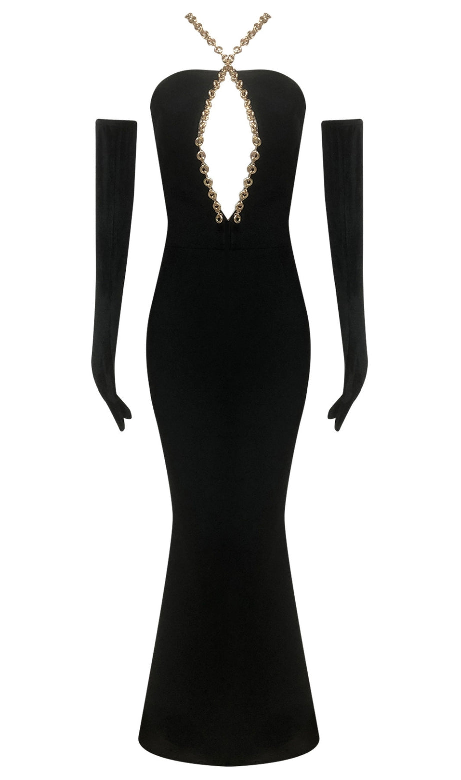Chain - Neckline Mermaid Gown with Gloves in Black
