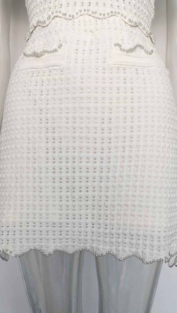 AIIZIE ANGELA RUFFLE TRIM PEARL BEADED KNIT SWEATER - product image