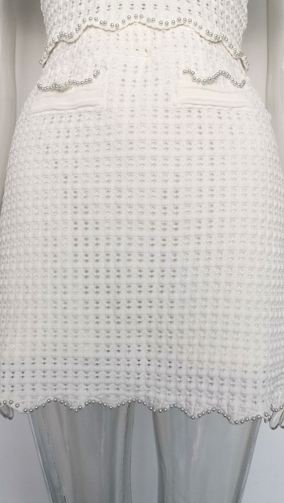 ANGELA RUFFLE TRIM PEARL BEADED KNIT SWEATER