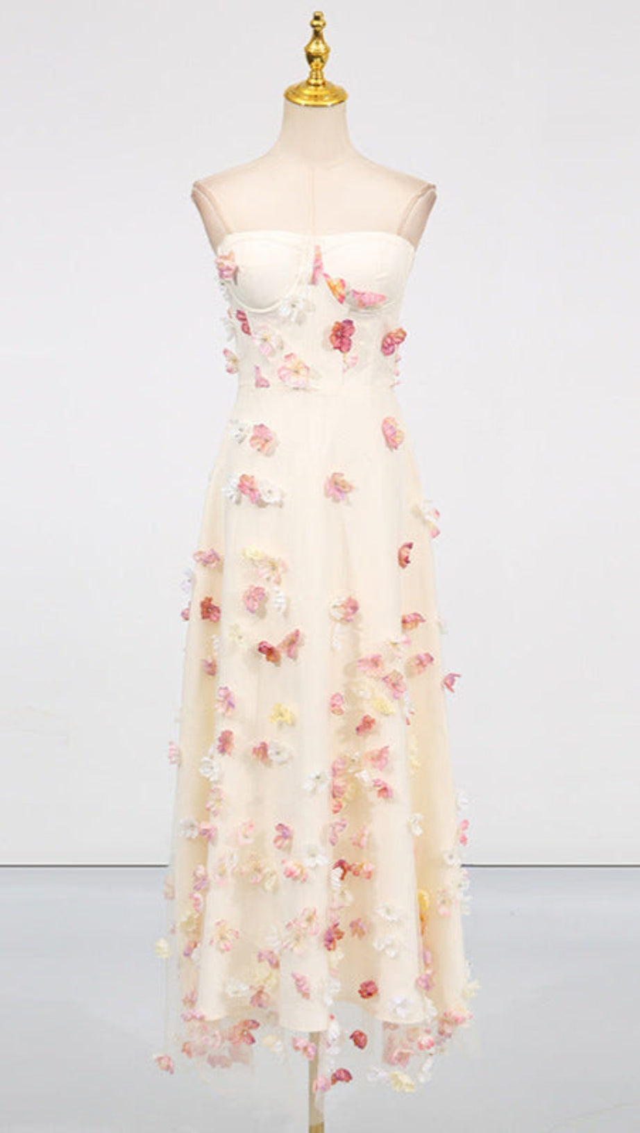 OFF-SHOULDER EMBROIDERED MAXI DRESS IN APRICOT