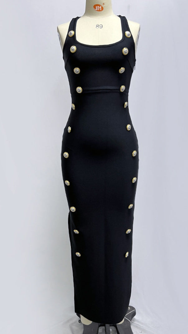 AIIZIE SQUARE - NECK BUTTON - EMBELLISHED MIDI DRESS IN BLACK - product image