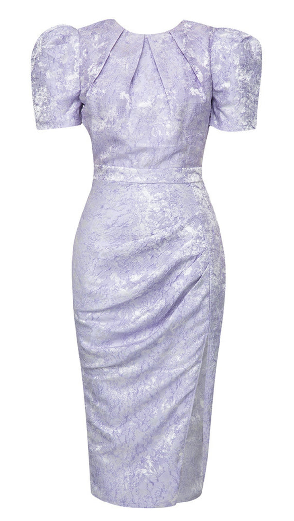 AIIZIE FLORAL - JACQUARD PUFF - SLEEVE MIDI DRESS IN LAVENDER - product image