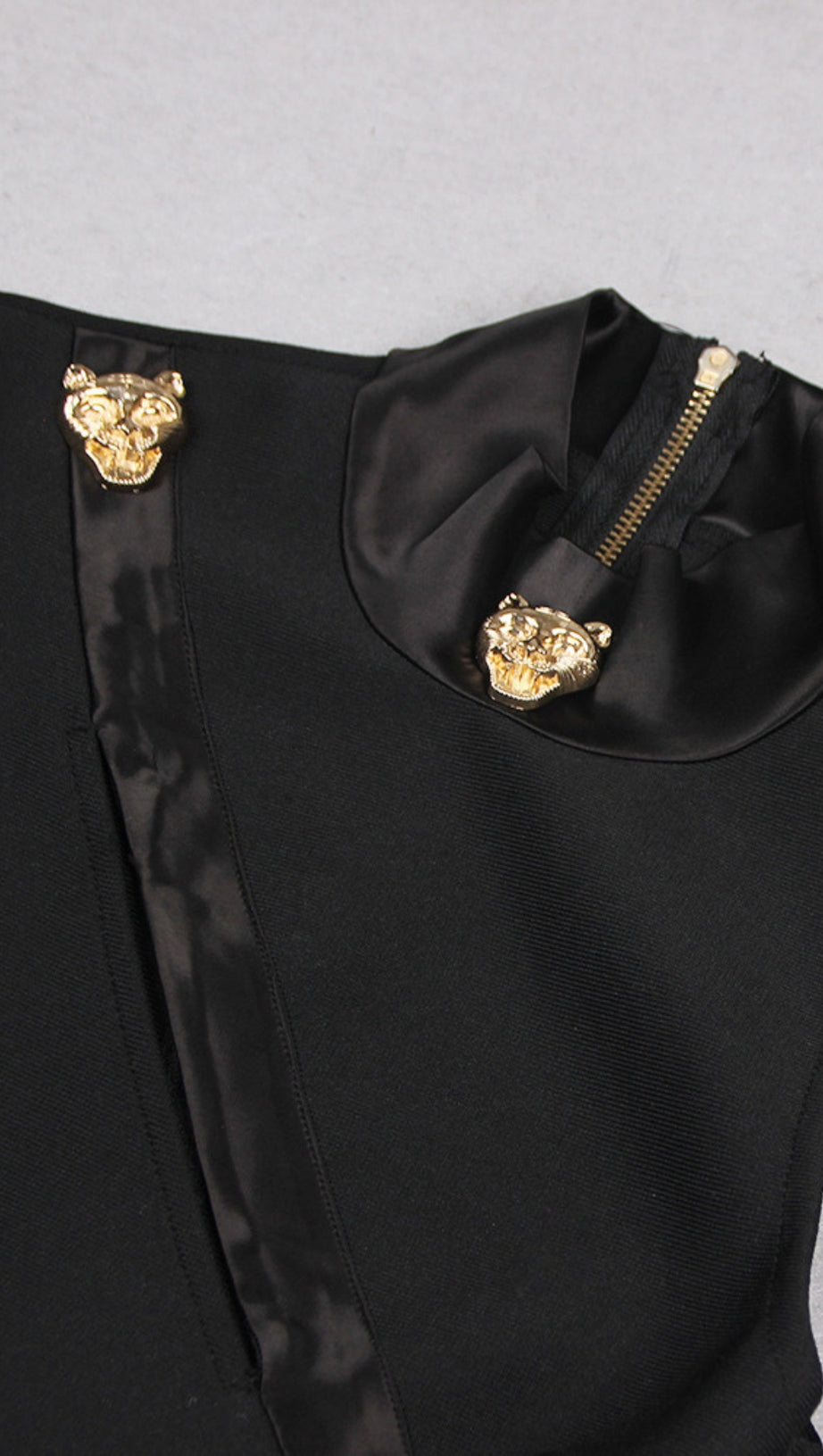 CUT - OUT GOLD - ACCENT ASYMMETRIC MINI DRESS IN  BLACK