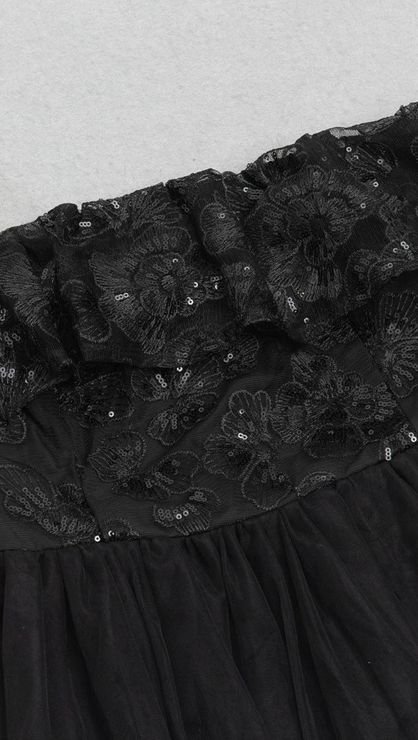 AIIZIE OFF - SHOULDER LACE - TOP TULLE MAXI DRESS IN BLACK - product image