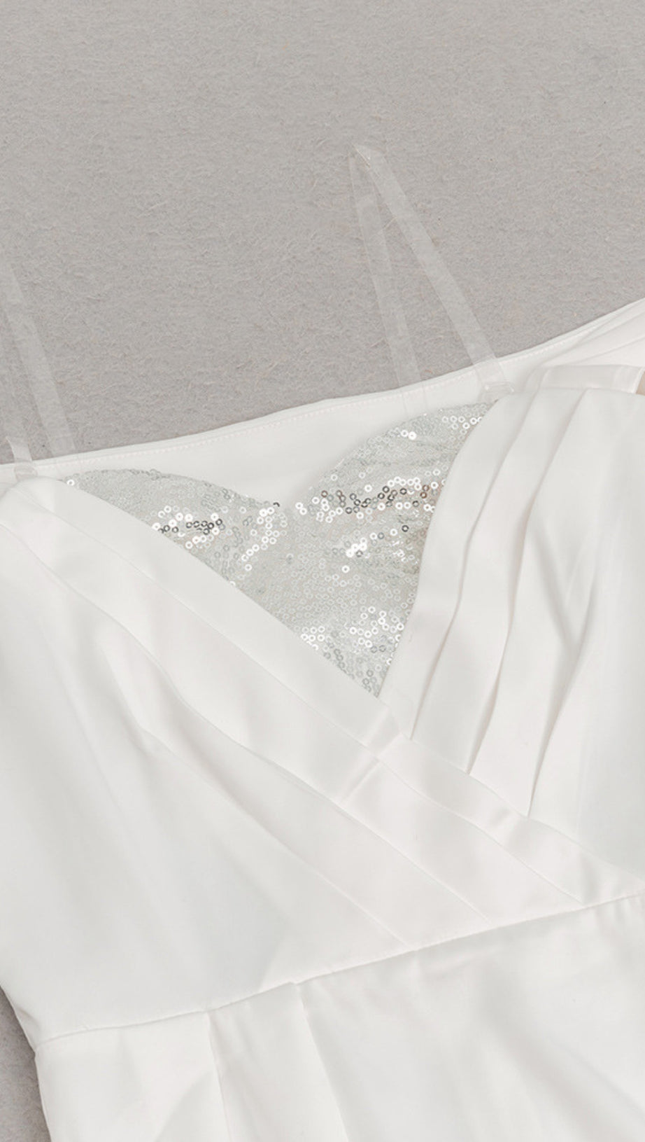 SEQUIN - ACCENT OFF - SHOULDER MAXI DRESS IN WHITE