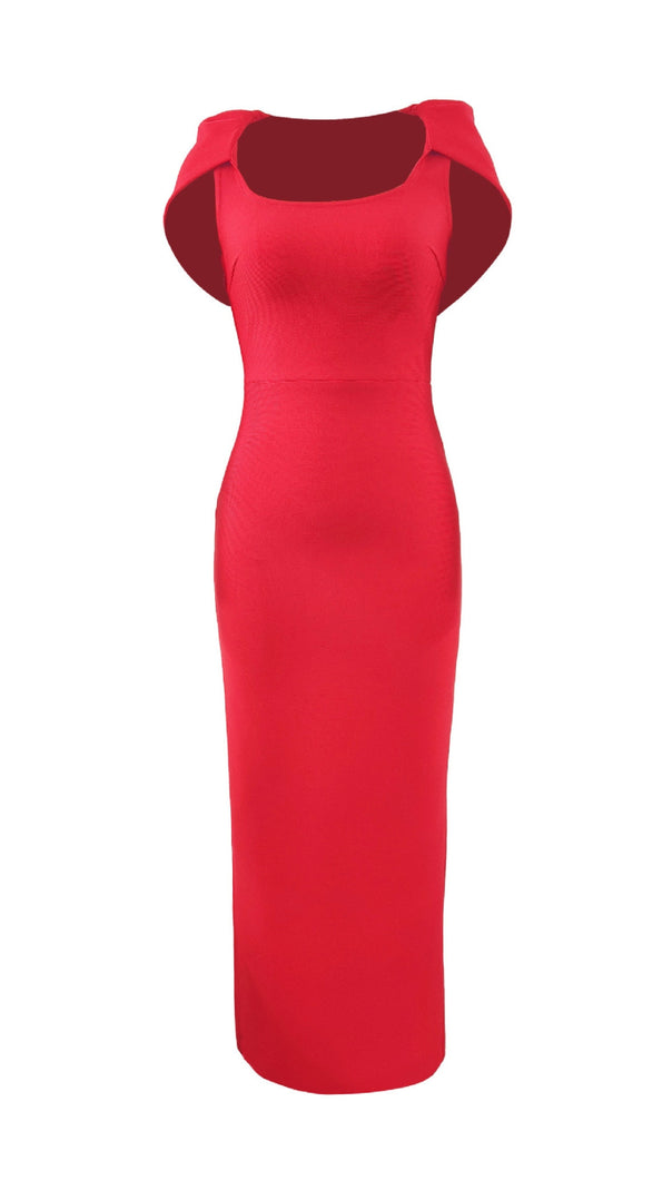 AIIZIE SQUARE NECK CAP - SLEEVE BODYCON MIDI DRESS IN RED - product image