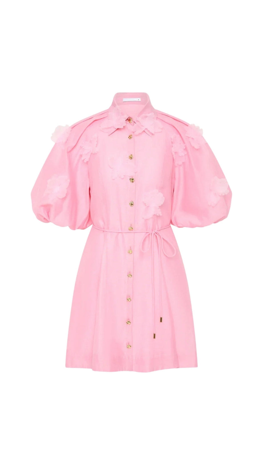 ELVIRA 3D-PETAL BELTED MINI SHIRT DRESS IN PINK