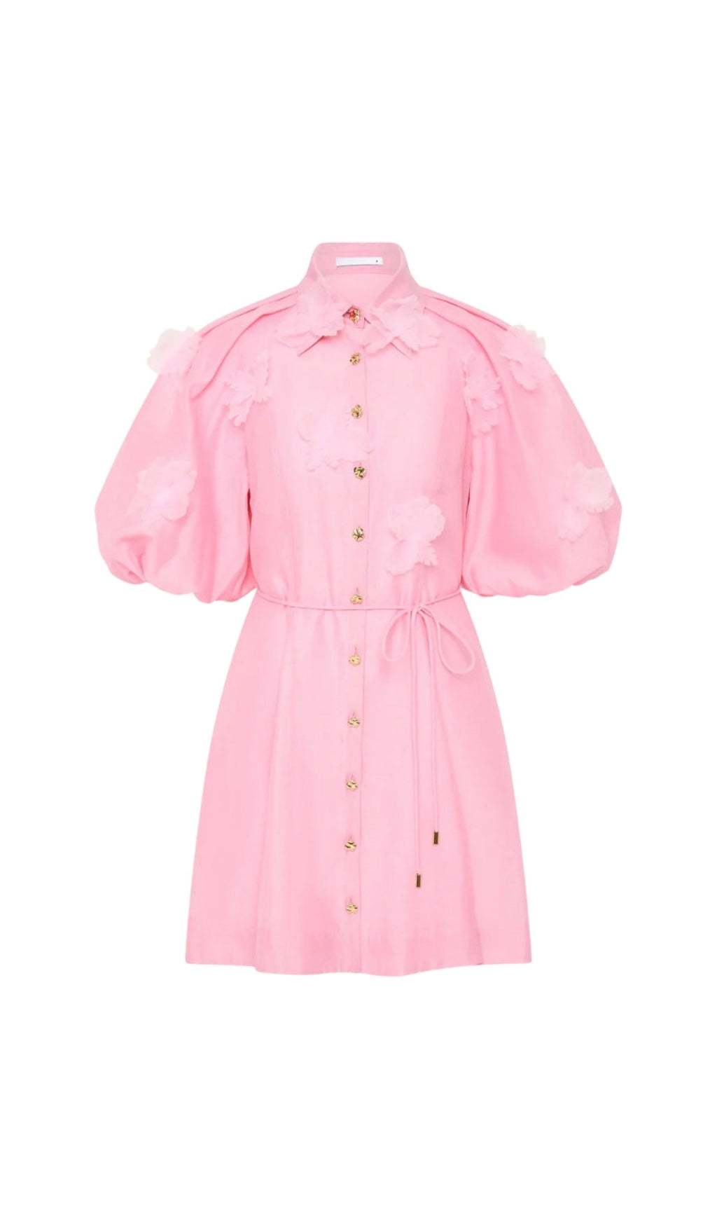 ELVIRA 3D-PETAL BELTED MINI SHIRT DRESS IN PINK