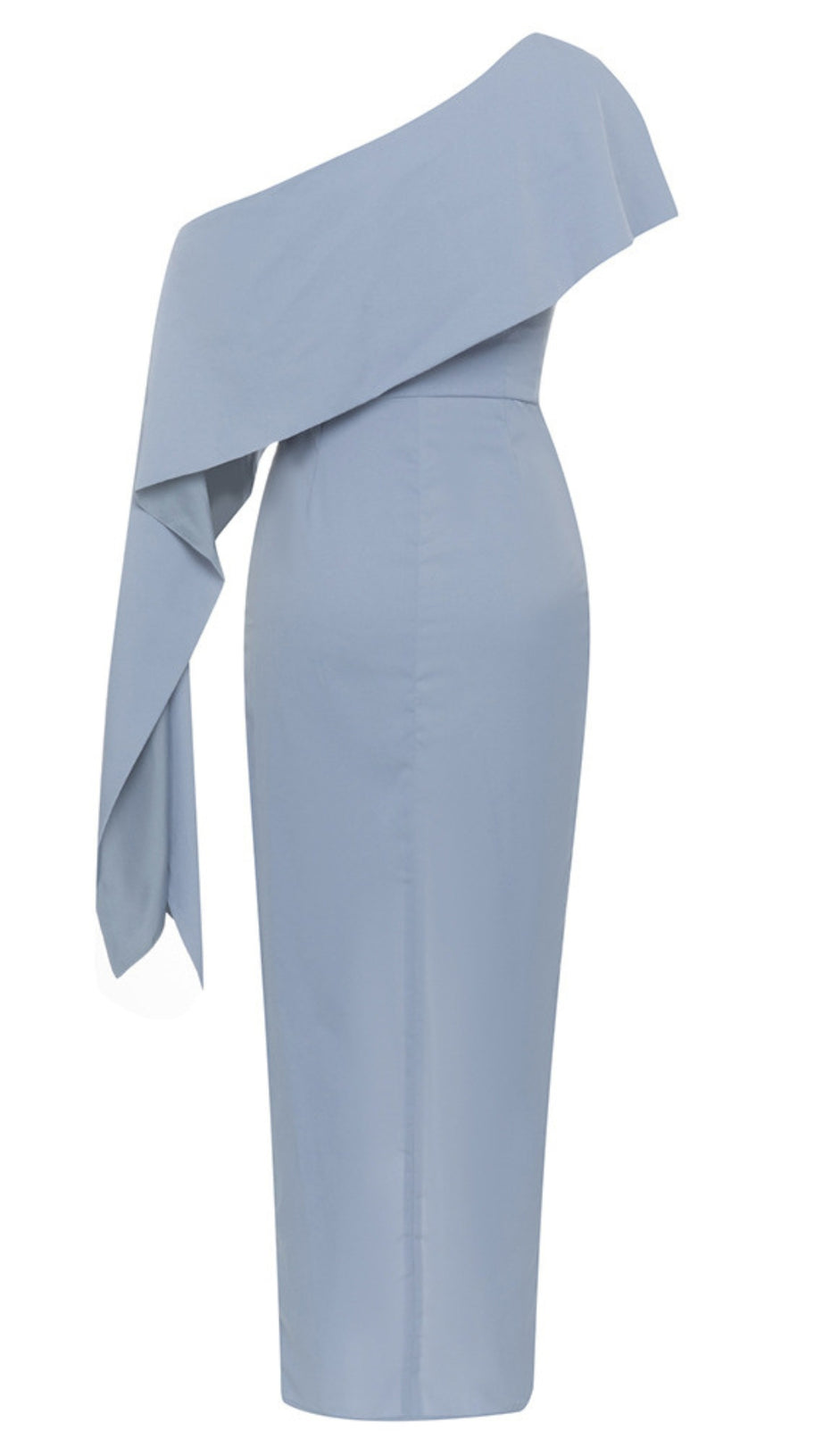 Asymmetrisches Wickel-Midikleid mit One-Shoulder-Träger und Rüschen in Marineblau