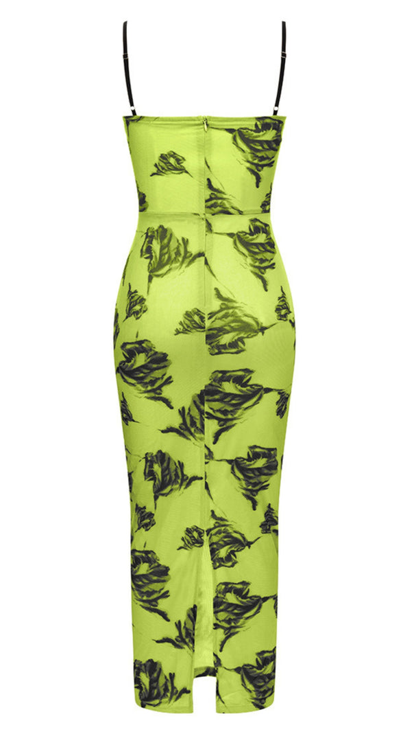 AIIZIE FLORAL PRINT CORSET - STYLE MIDI DRESS IN NEON GREEN - product image