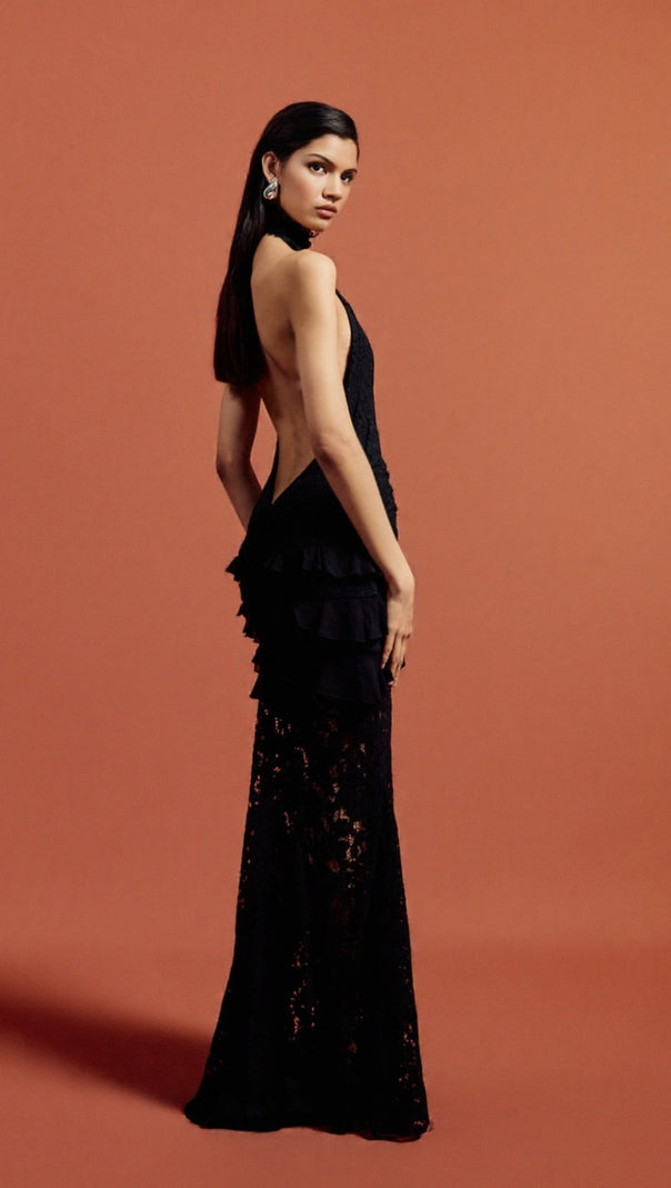 AIIZIE HULDA COTTON LACE HOLLOW MAXI DRESS IN BLACK - product image