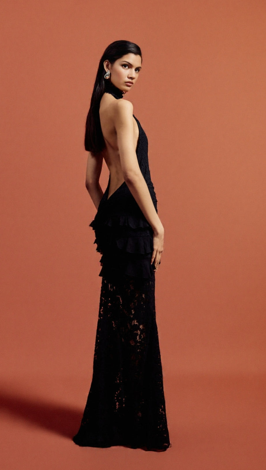 HULDA COTTON LACE HOLLOW MAXI DRESS IN BLACK