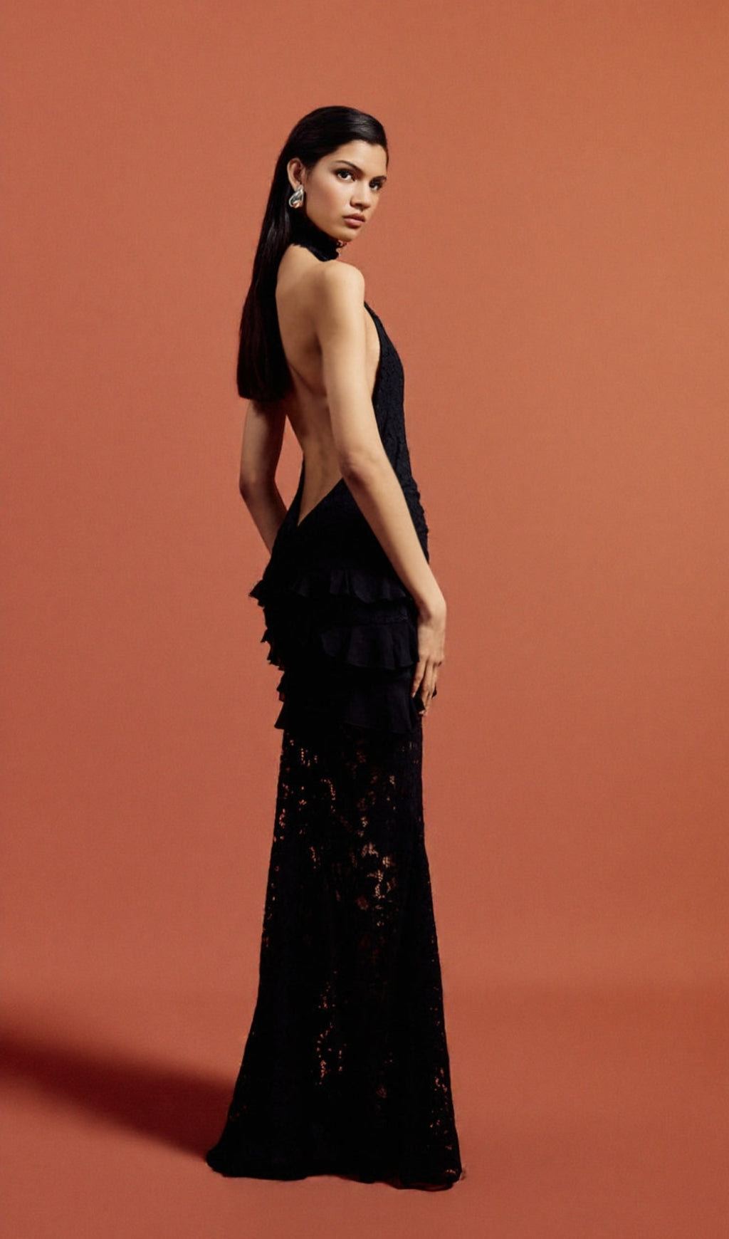 AIIZIE HULDA COTTON LACE HOLLOW MAXI DRESS IN BLACK - product image