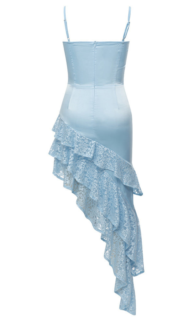 AIIZIE SATIN - CORSET ASYMMETRIC LACE - RUFFLE DRESS IN LIGHT BLUE - product image
