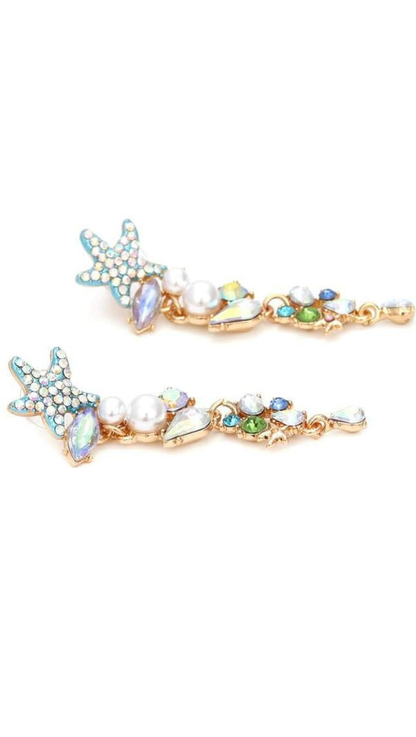 AIIZIE ENAMEL CRYSTAL PEARL STARFISH DROP EARRINGS - product image