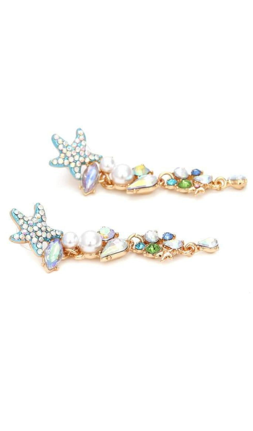 ENAMEL CRYSTAL PEARL STARFISH DROP EARRINGS