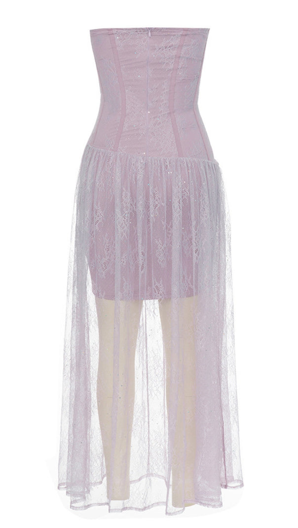 AIIZIE LACE STRAPLESS CORSET - STYLE MESH - OVERLAY MIDI DRESS IN LAVENDER - product image