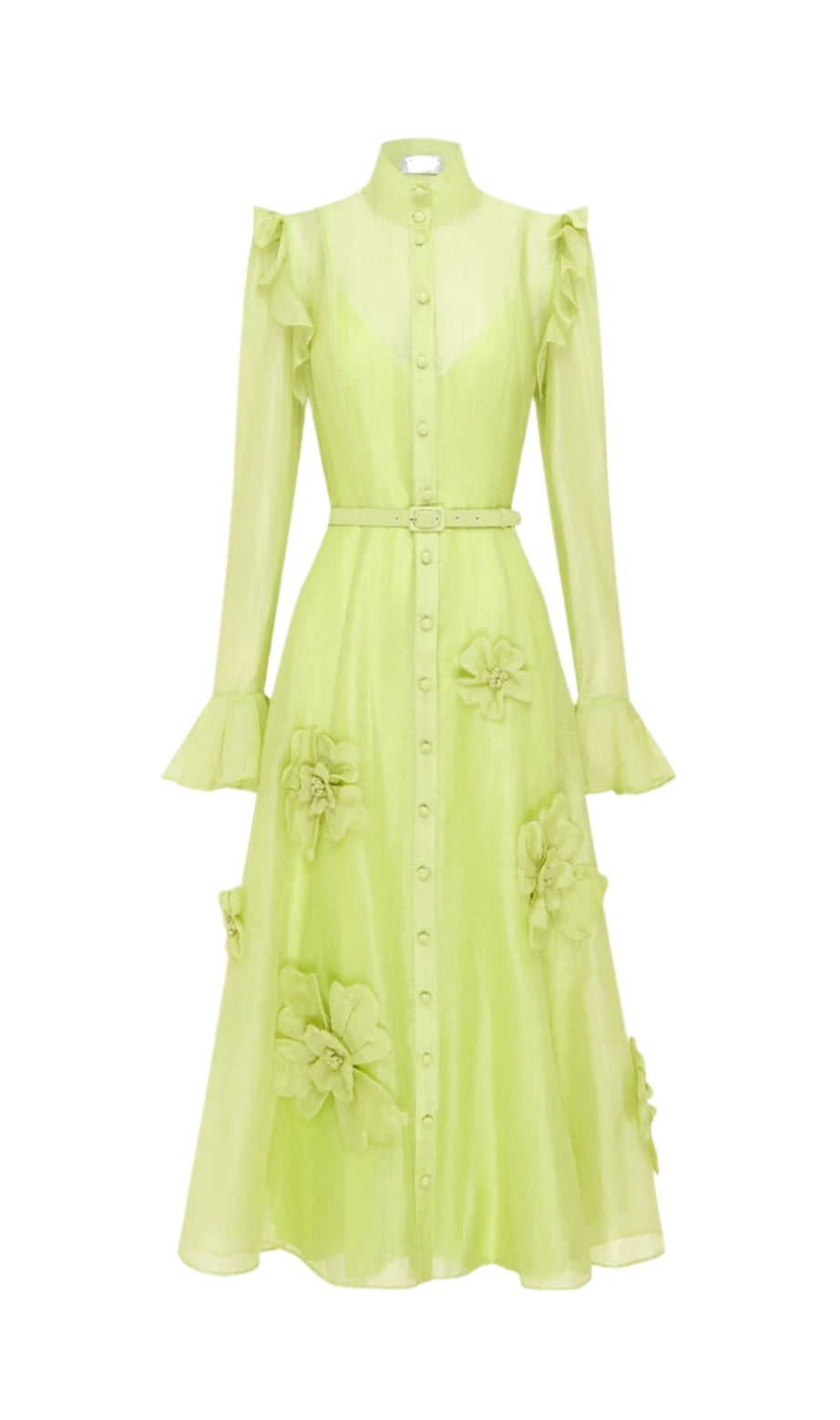 Midikleid mit Schmetterlingsärmeln und 3D-Blumen - Chartreuse