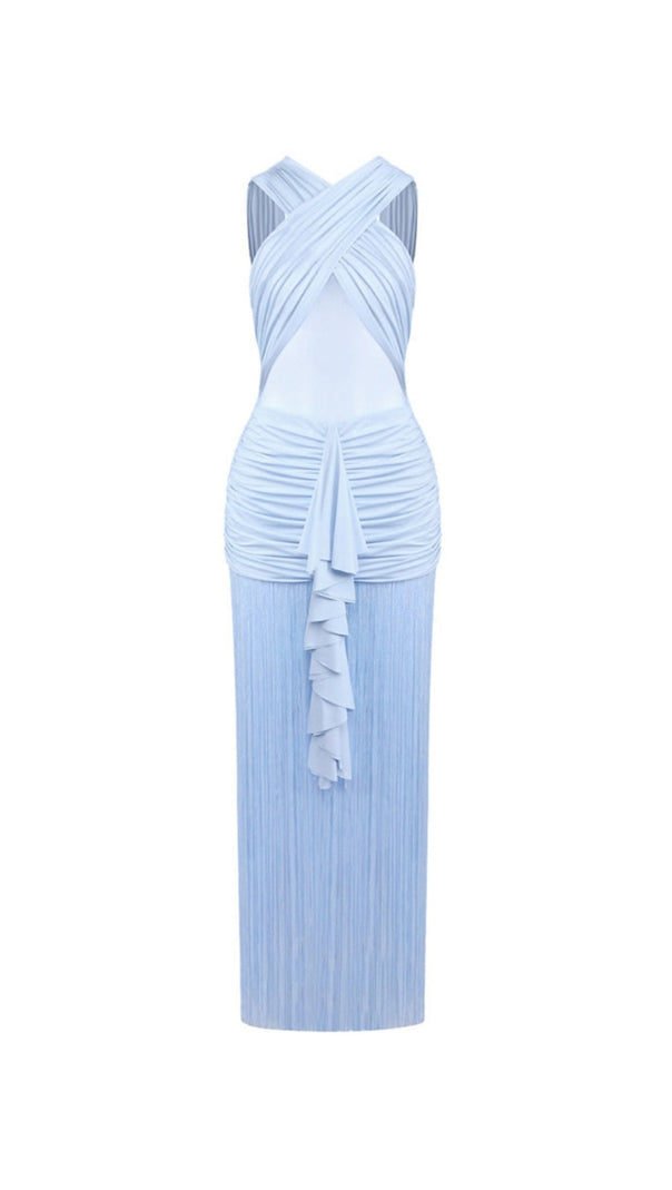 AIIZIE FRINGE MESH RUCHED MAXI DRESS - product image