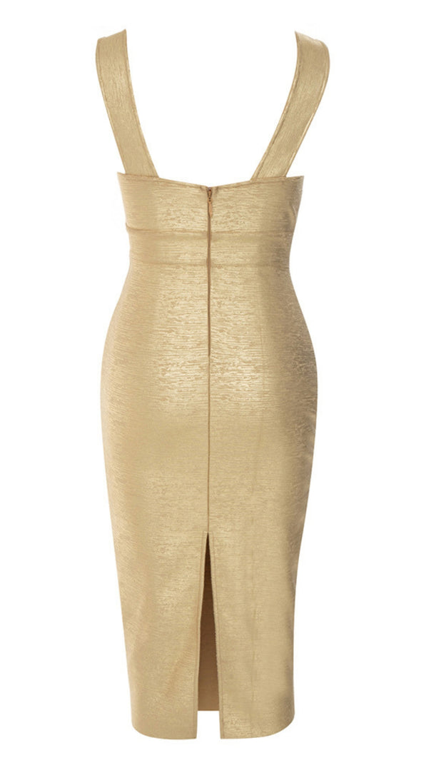 AIIZIE SLEEVELESS MESH - INSERT BANDAGE MIDI DRESS IN GOLD - product image